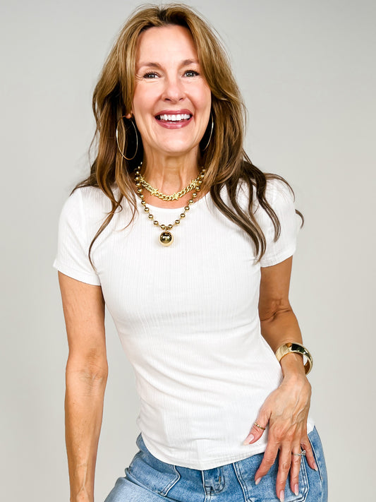 Short Sleeve Stretch Ribbed Jersey Top