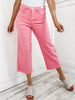 Judy Blue SHELBY Hi-Rise Tummy Control PINK Wide Leg Cropped Jeans