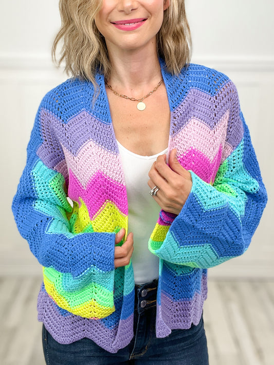 Tainted Love Rainbow Multi Color Wavy Knit Sweater Cardigan