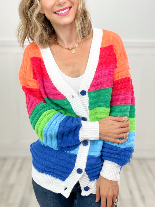 Wake Me Up Striped Textured Multi Color Button Front Cardigan