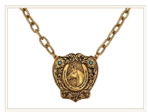PLATED 18" VINTAGE HORSESHOE MEDALLION WITH VINTAGE TURQUOISE NECKLACE