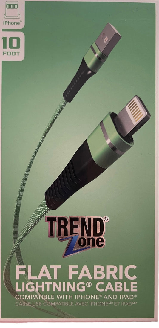10FT FLAT 2 TONE FABRIC IPHONE CABLE