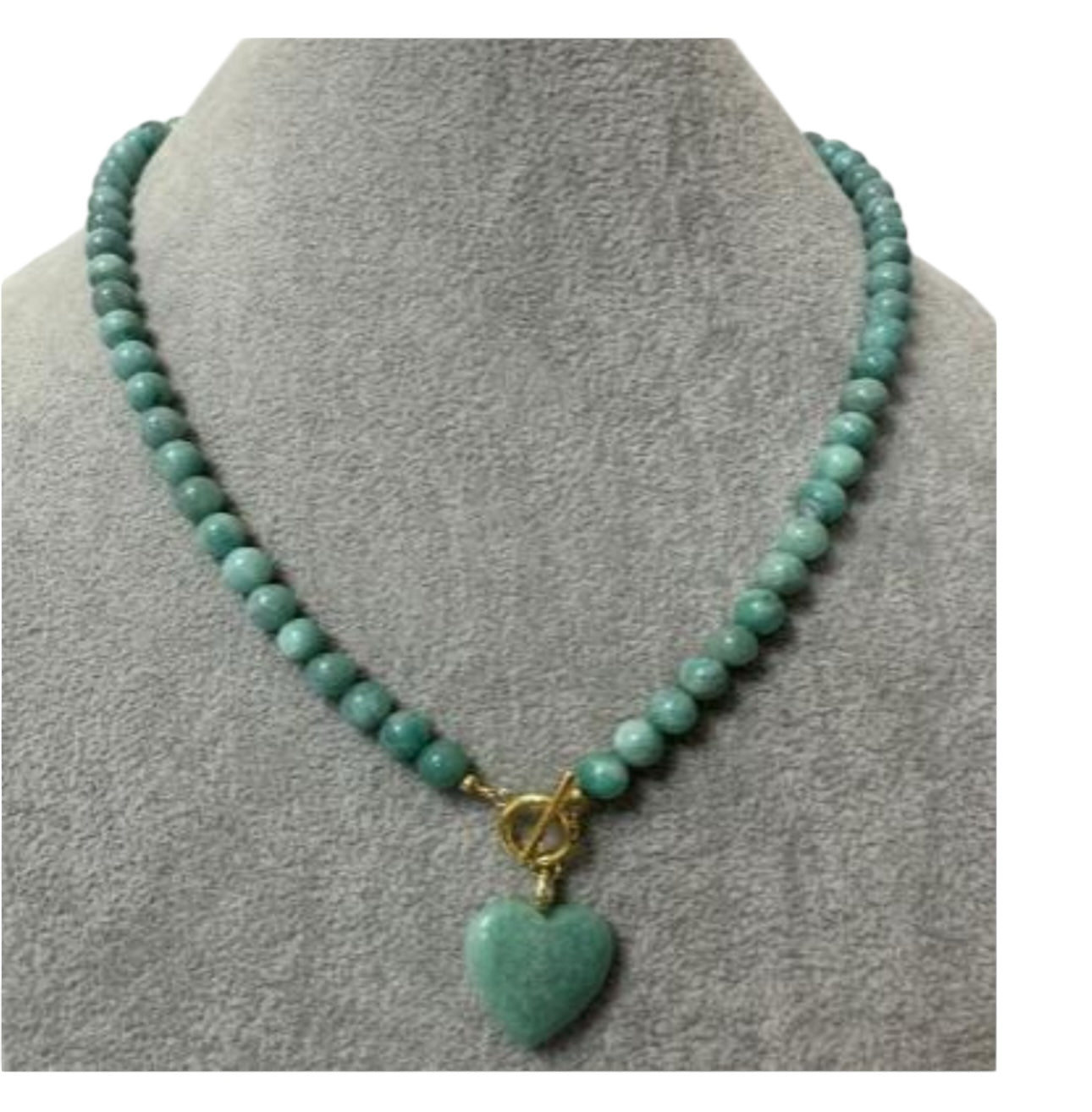 Heart Charm Glass bead Necklace - Amaonzite