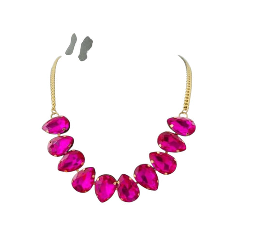 Juliet Glass bead Necklace - Hot Pink