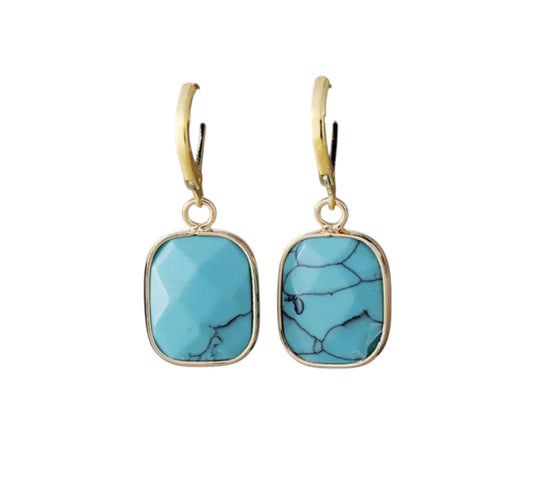 Natural Beaded Stone Earring Turquoise