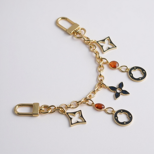 Purse Charm Black & White with Gem and Link