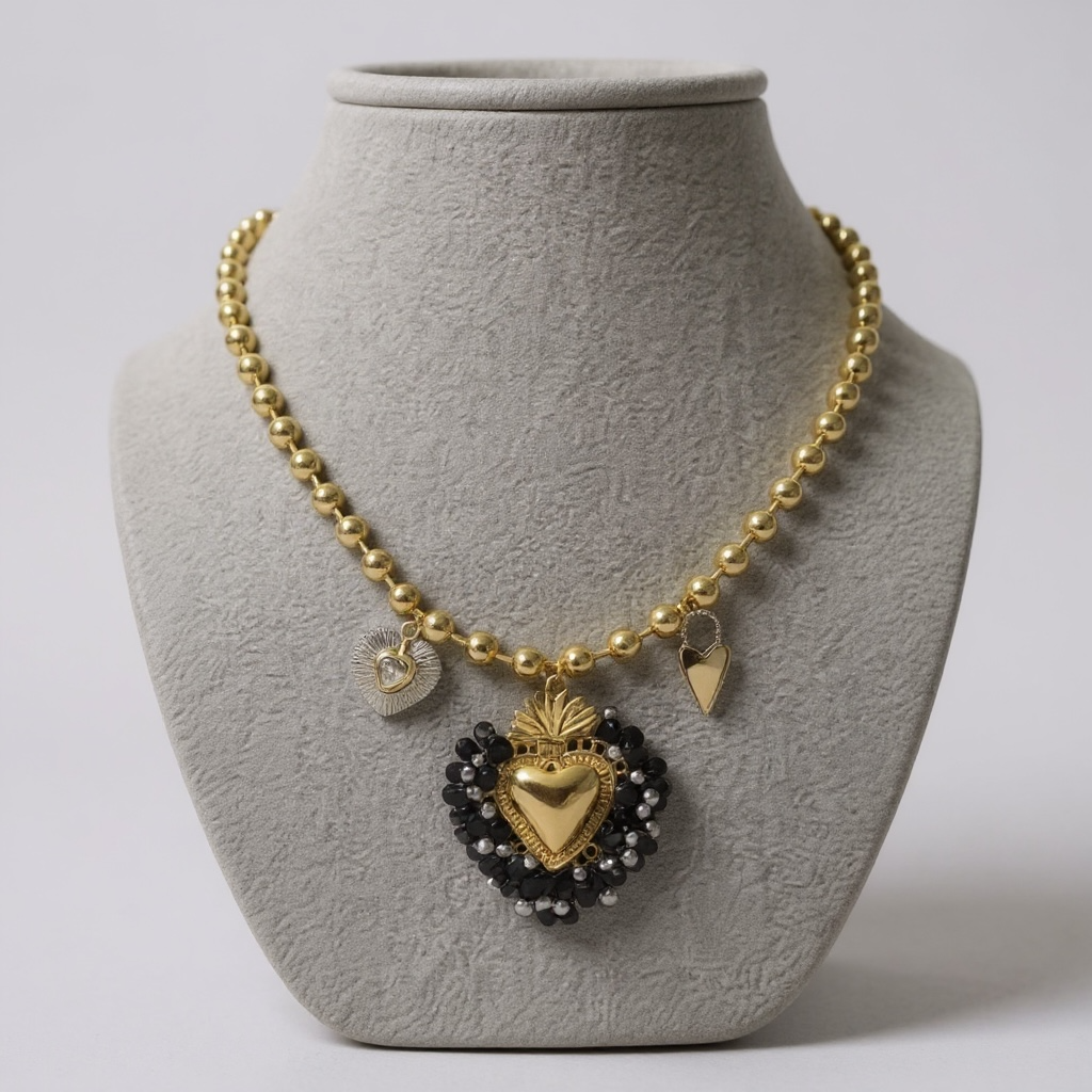 3 Charm Heart Gold Necklace