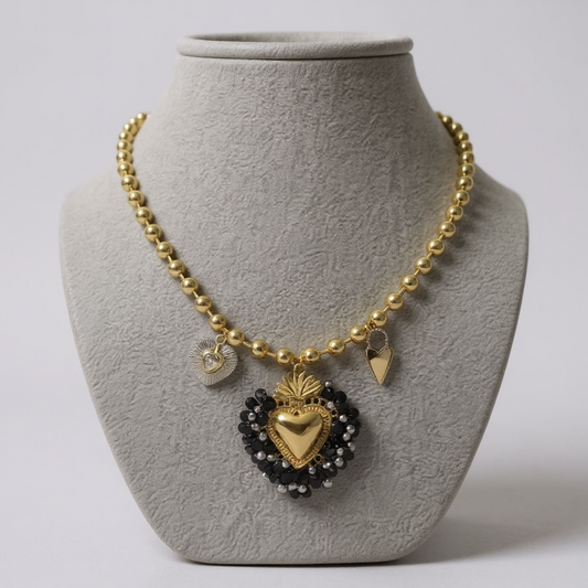 3 Charm Heart Gold Necklace