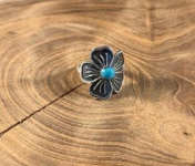 Oxidized Flower Ring with Turquoise Center