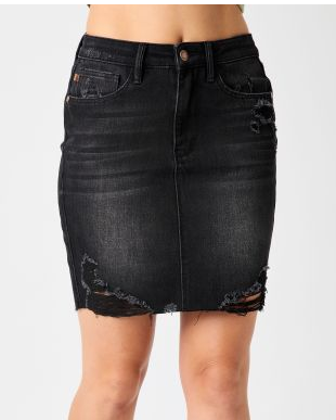 Judy Blue Hi-Rise Rigid Magic-Distressed Black Denim Skirt