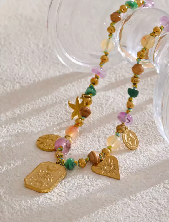 Sun Moon Eye Natural Stone Pendant Necklace