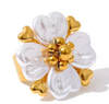 Pearl Heart Flower Adjustable Ring