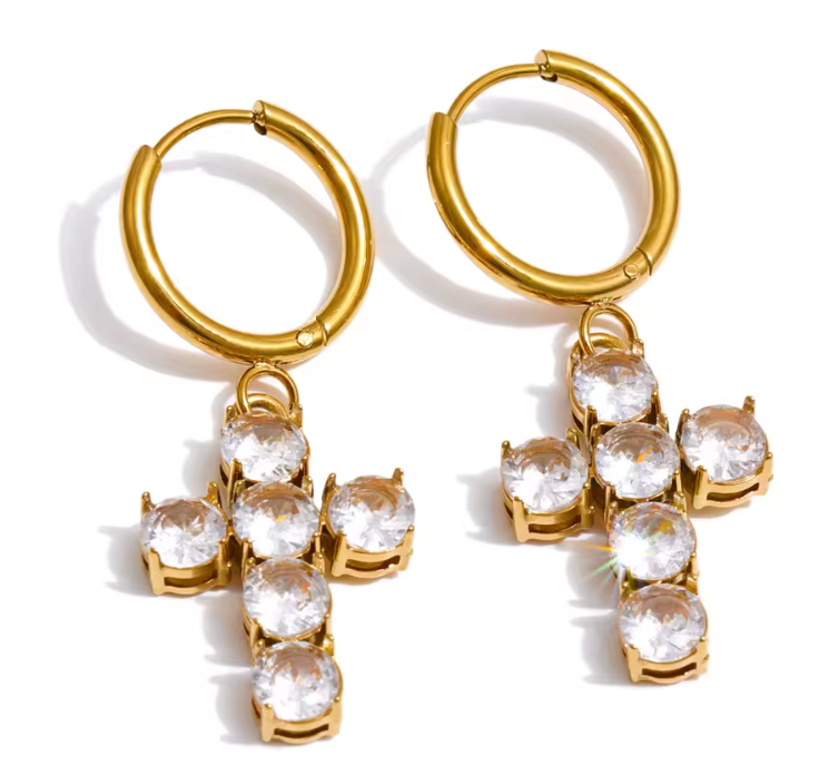 Cross Drop Hoop Earrings