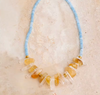 Transparent Blue Natural Stone Gold Beads Pendant Necklace