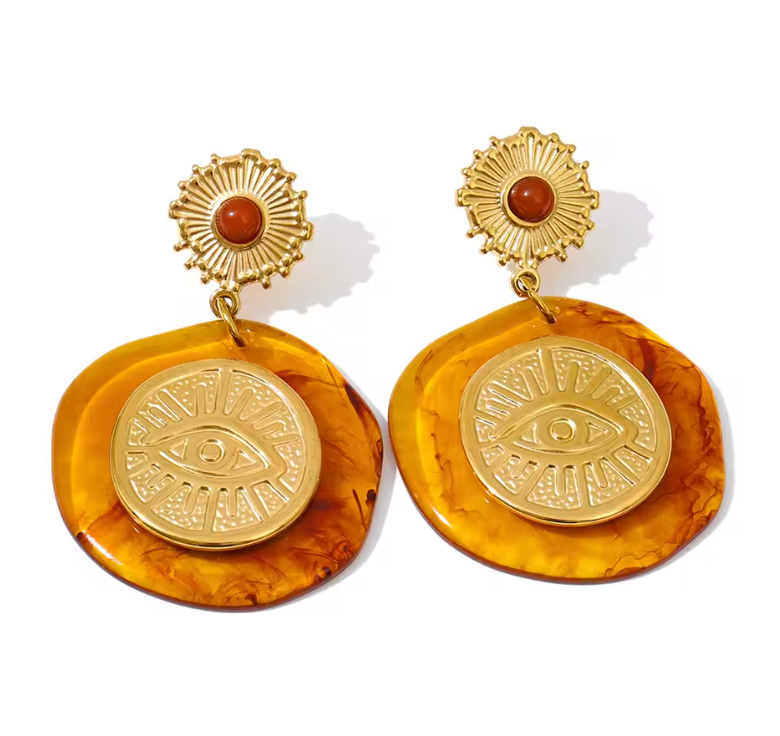Amber Color Round Resin Acrylic Earrings