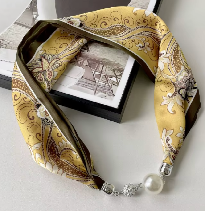 Silk Scarf Magnetic Closure Necklace - GoldenRod
