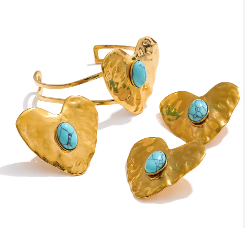 Hammered Gold Heart with Turquoise