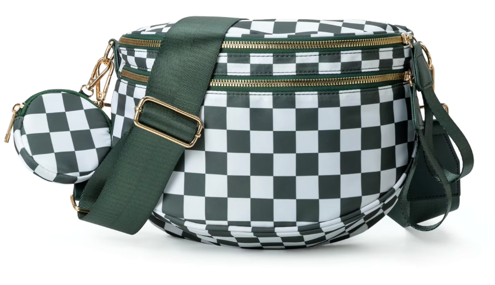 Nylon Bum Bag / Fanny Pack Green Plaid