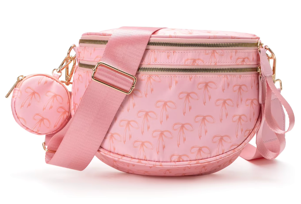 Nylon Bum Bag / Fanny Pack Pink with Red Bows