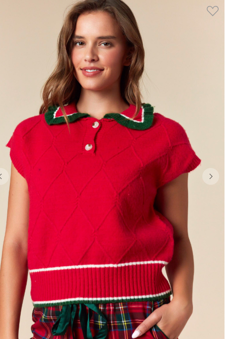 Red Ruffle Collar Sweater