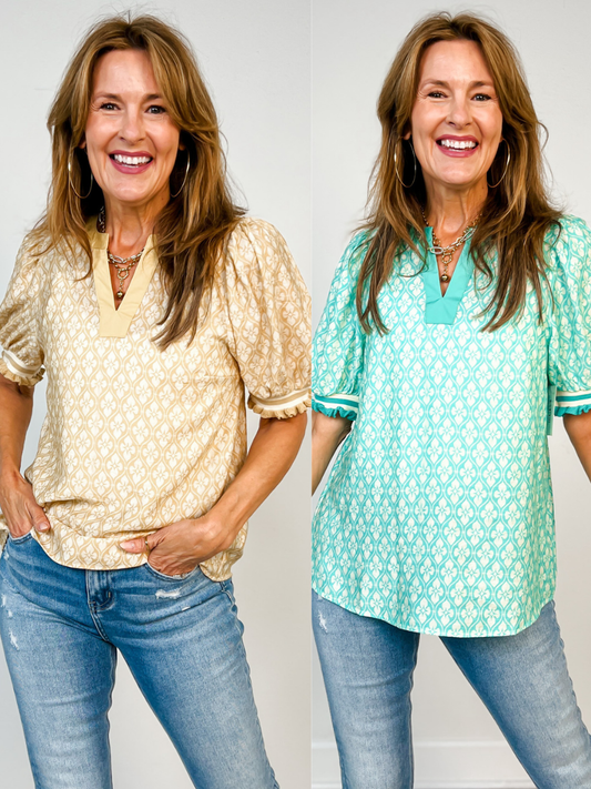 Puff Sleeve Geo Knit Top