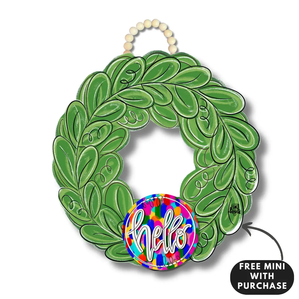 DK Design-Wreath Hanger With Stain Glass Hello Mini