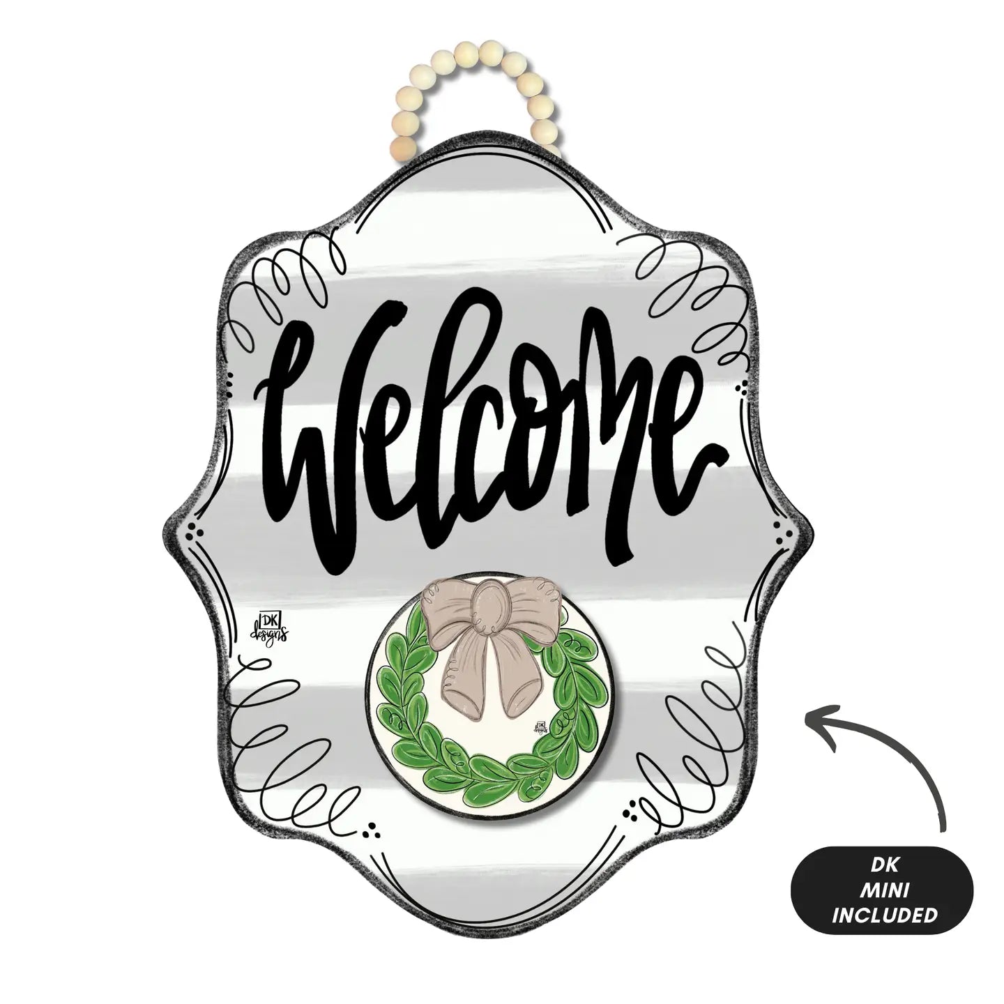 Dk Design-Stripe Bloom "Welcome" Hanger With Mini