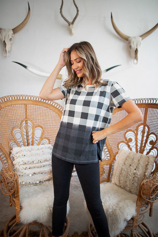 French Terry Short Sleeve Top in Black/White