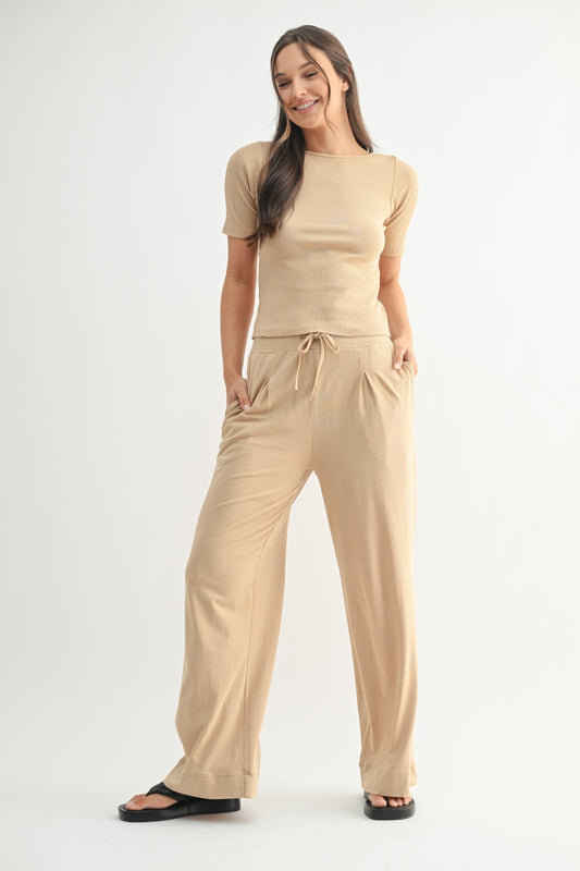 Vintage Ease Pima Cotton Short Sleeve Top with Pants Set