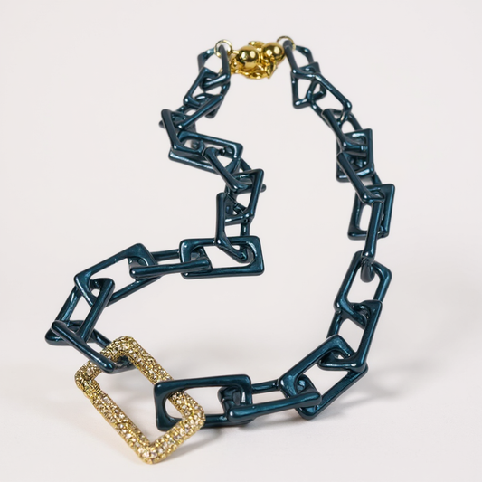 Metallic Blue Link with Carabiner Necklace