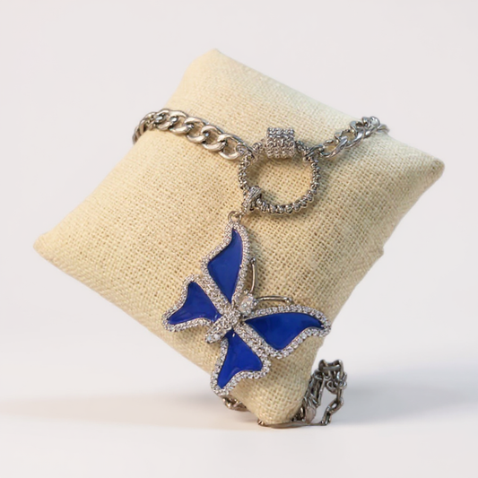 Enamel Pave Butterfly Pendant Necklace