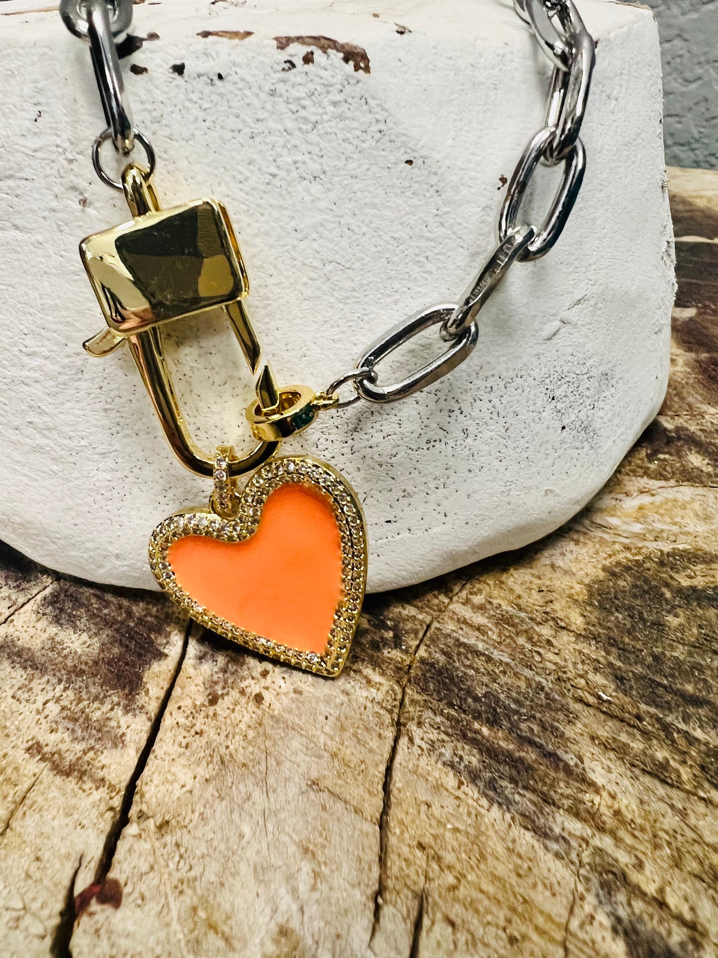 Orange Enamel Cuban Heart Necklace