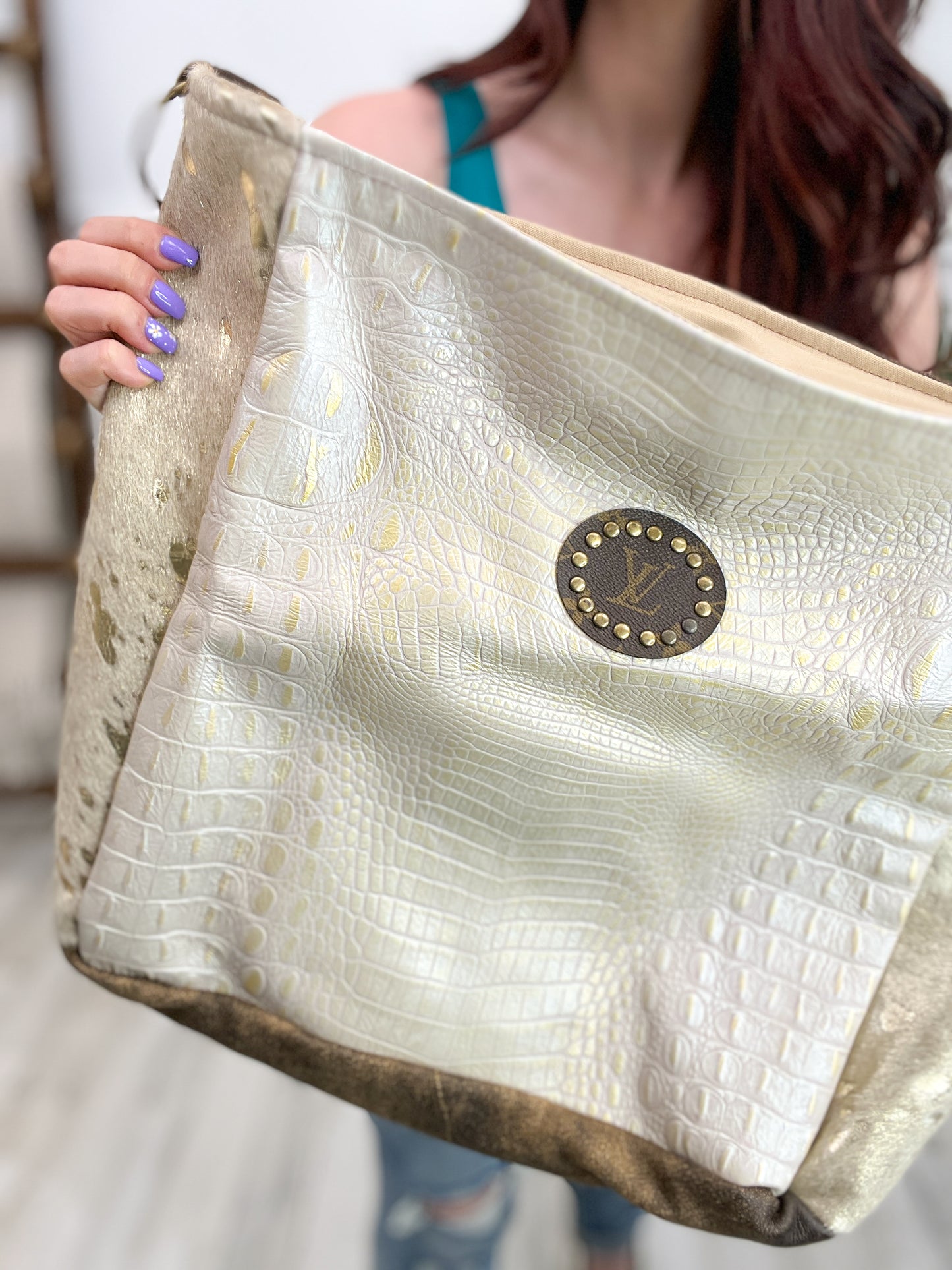 Cream/Gold Rosie Leather No Fringe Bag