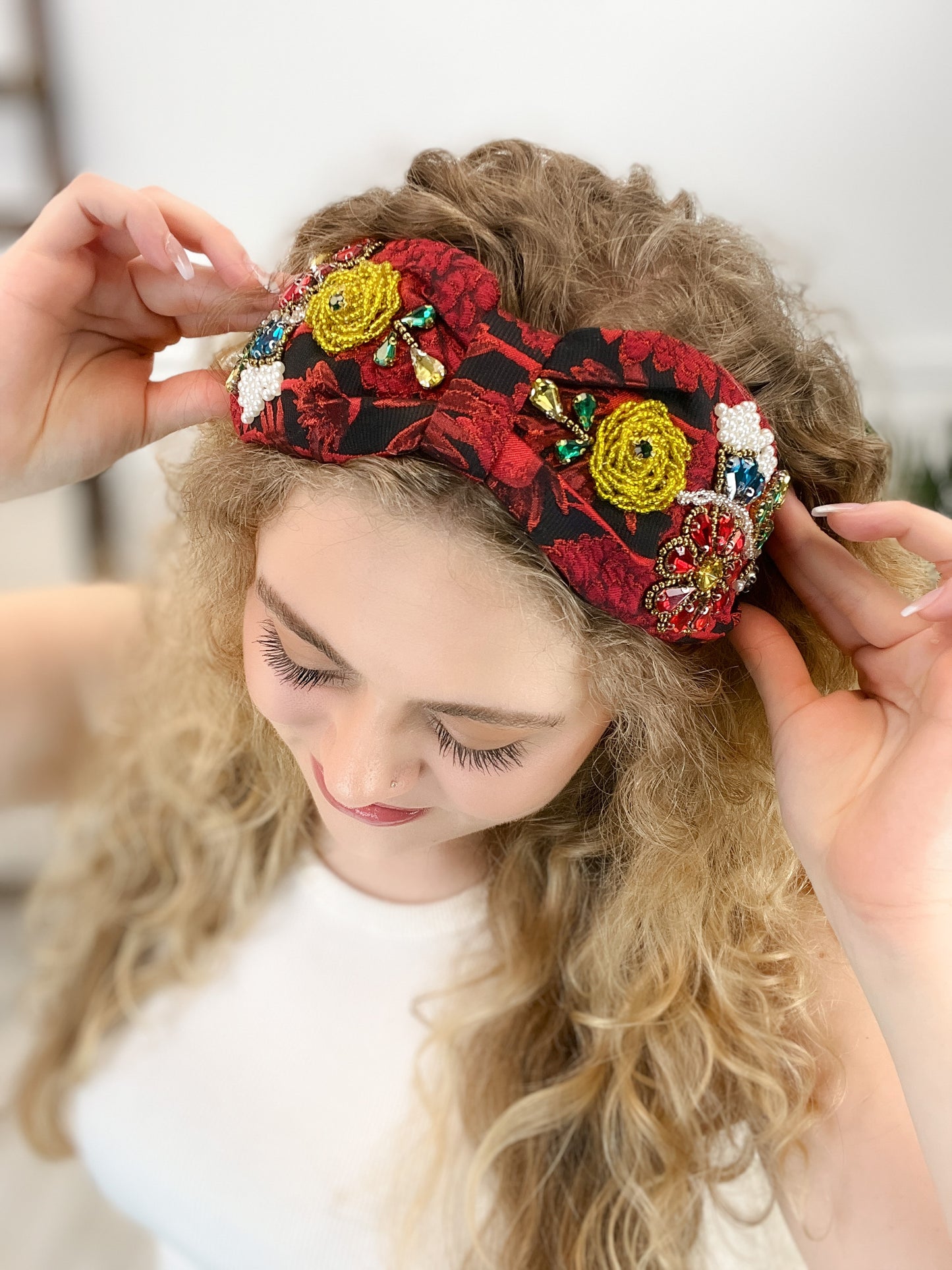 Satin Fabric Wide Jeweled Headband