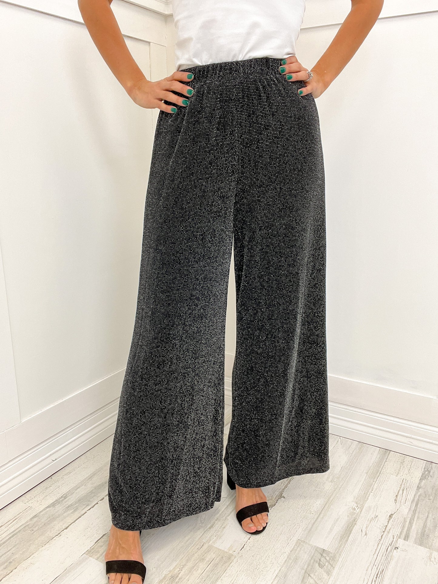 Knit Rib Waist Band Wide Leg Pants