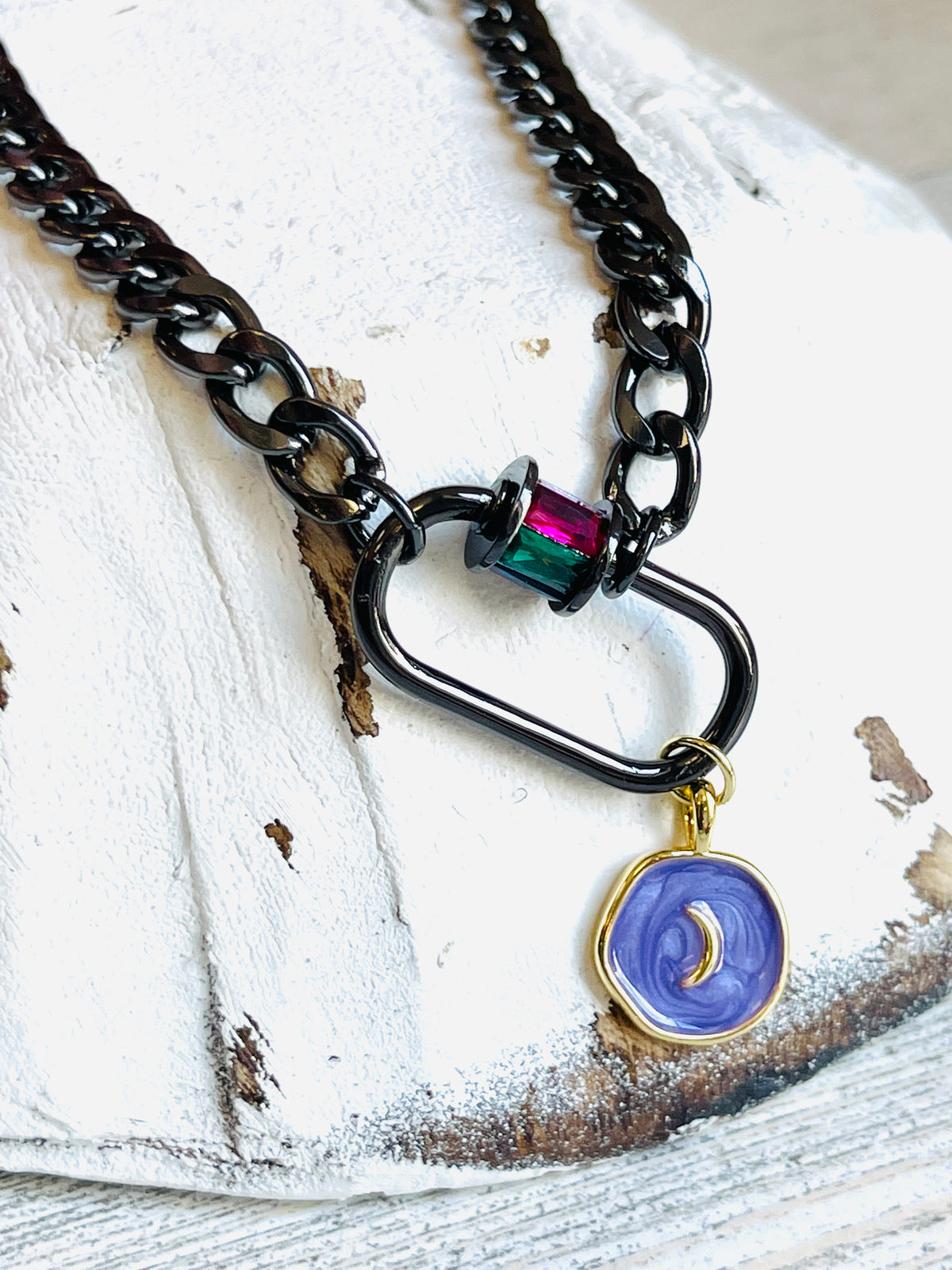 Gunmetal Carabiner with Charm Necklace