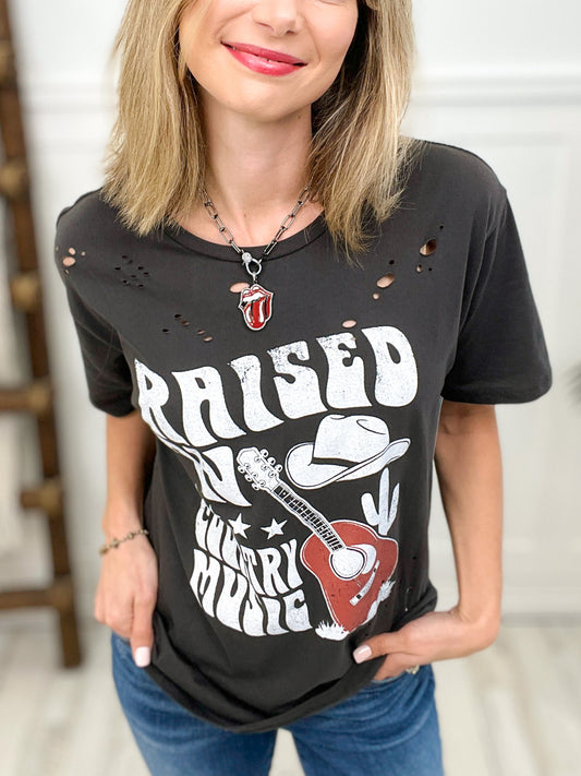 Raised on Country Music Distressed Graphic Tee