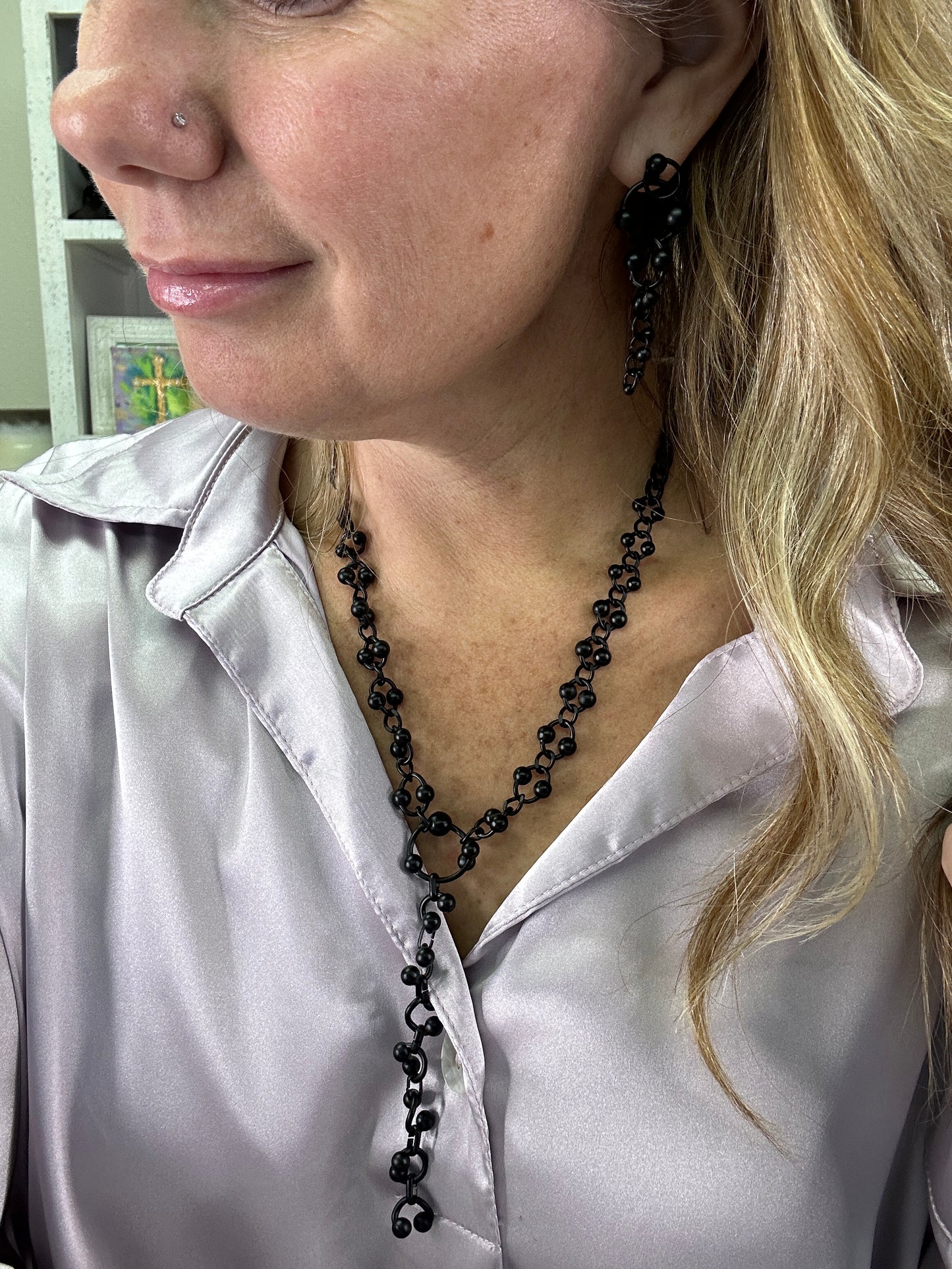 Lexi Matte Black Necklace + Earring Set