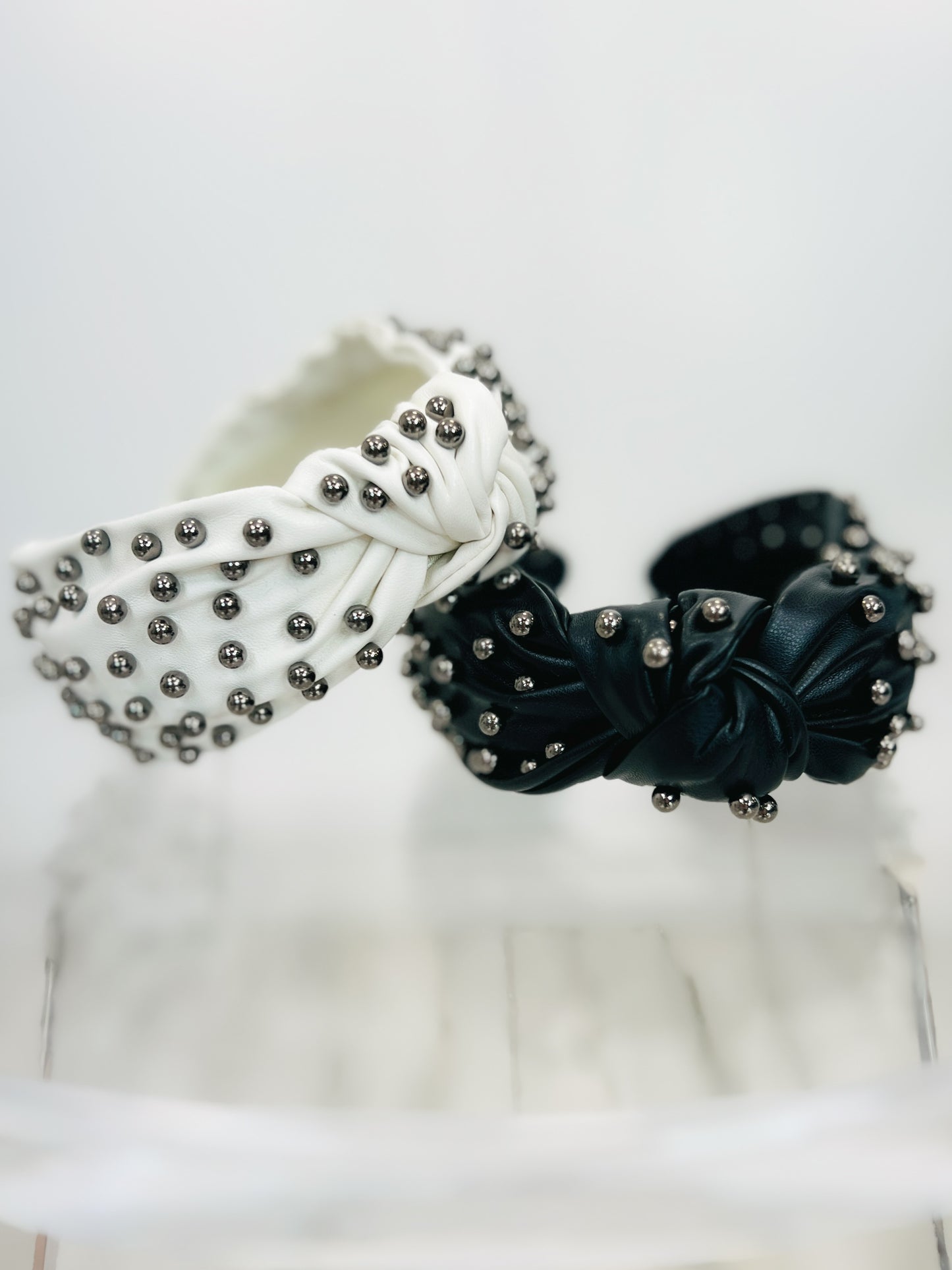 Faux Leather Headband with Beads