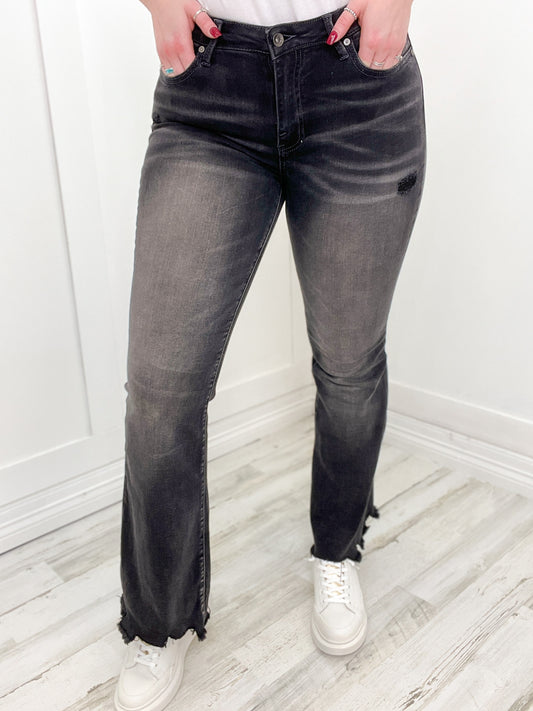 Special A Dark Grey Wash Mid Rise Boot Cut Jeans