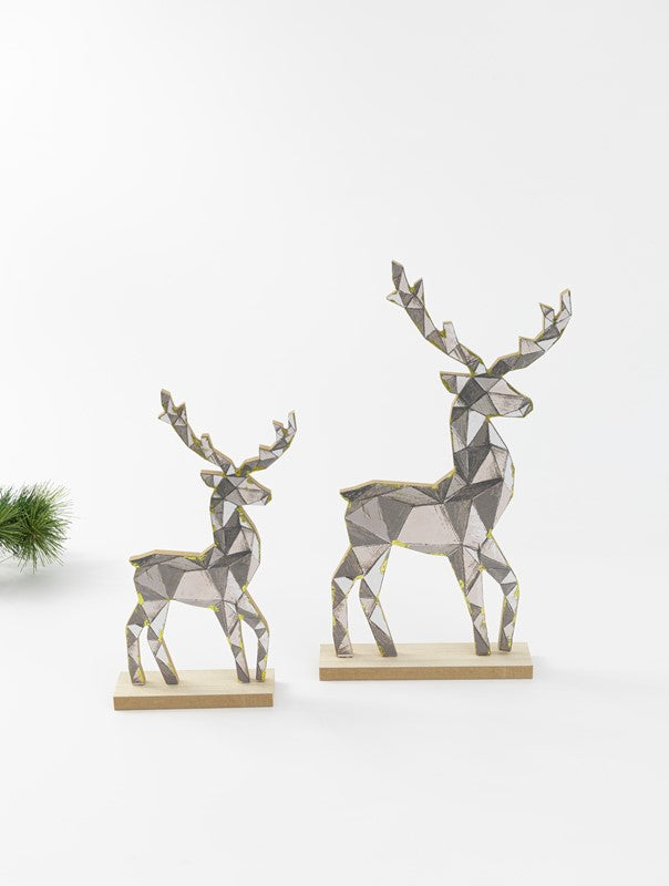 Set/2 Geo Printed Deer Table Décor 10,14"