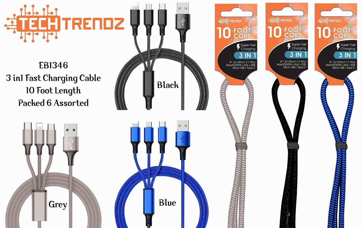 BLACK FRIDAY 3-in-1 Fast Charging Cable - 10 Feet Length