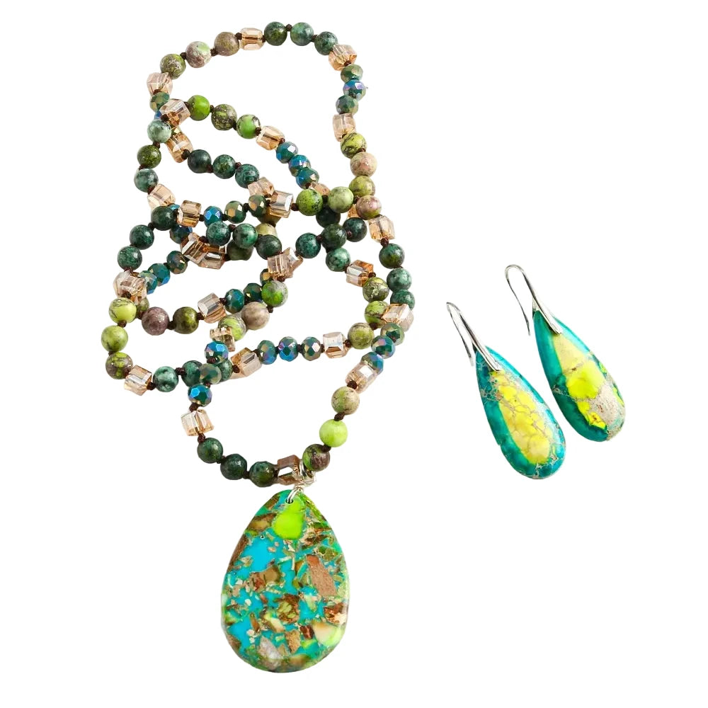 Emperor Stone Drop Pendant Necklace and Earring Set