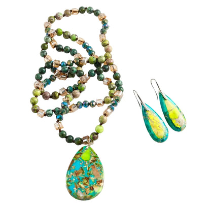 Emperor Stone Drop Pendant Necklace and Earring Set
