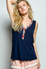 Relaxed Fit Sleeveless V-Neck Top with Contrast Trim - GRP A