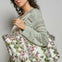 Quilted Floral Print Tote Bag in Cream Red Multi