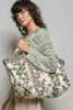 Quilted Floral Print Tote Bag in Cream Red Multi