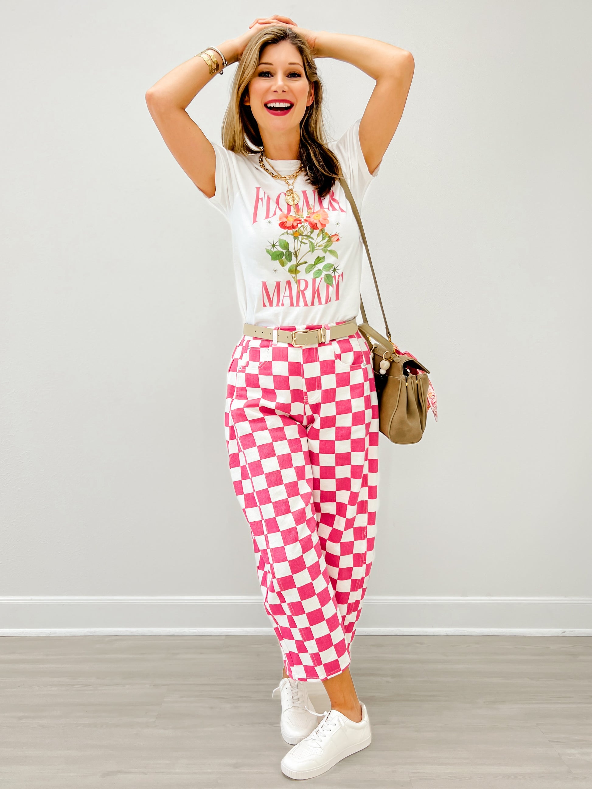 Custom Pink Check Finish Line Mini Barrel Pants!