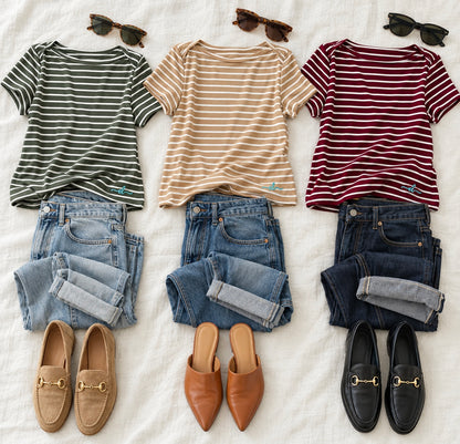 The Classic Charm Short Sleeve Boat Neck Top - Autumn Arrivals