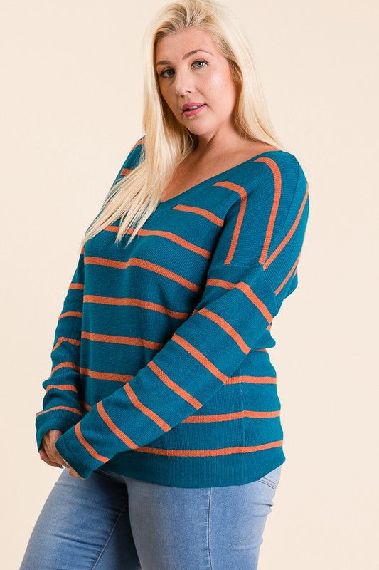 Long Sleeve Varsity Striped V-Neck Sweater